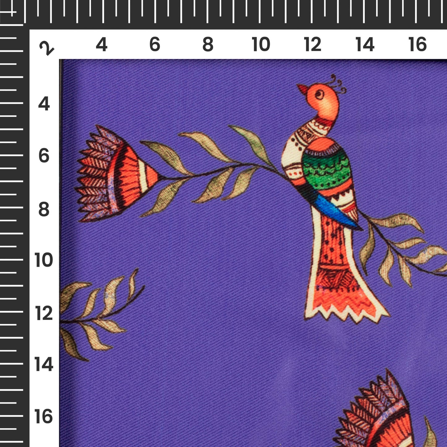 Violet Purple And Burnt Orange Bird Pattern Digital Print Twill Fabric (Width 56 Inches)