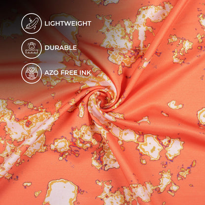 Coral Orange And White Abstract Pattern Digital Print Twill Fabric (Width 56 Inches)