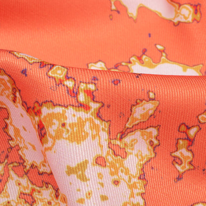 Coral Orange And White Abstract Pattern Digital Print Twill Fabric (Width 56 Inches)