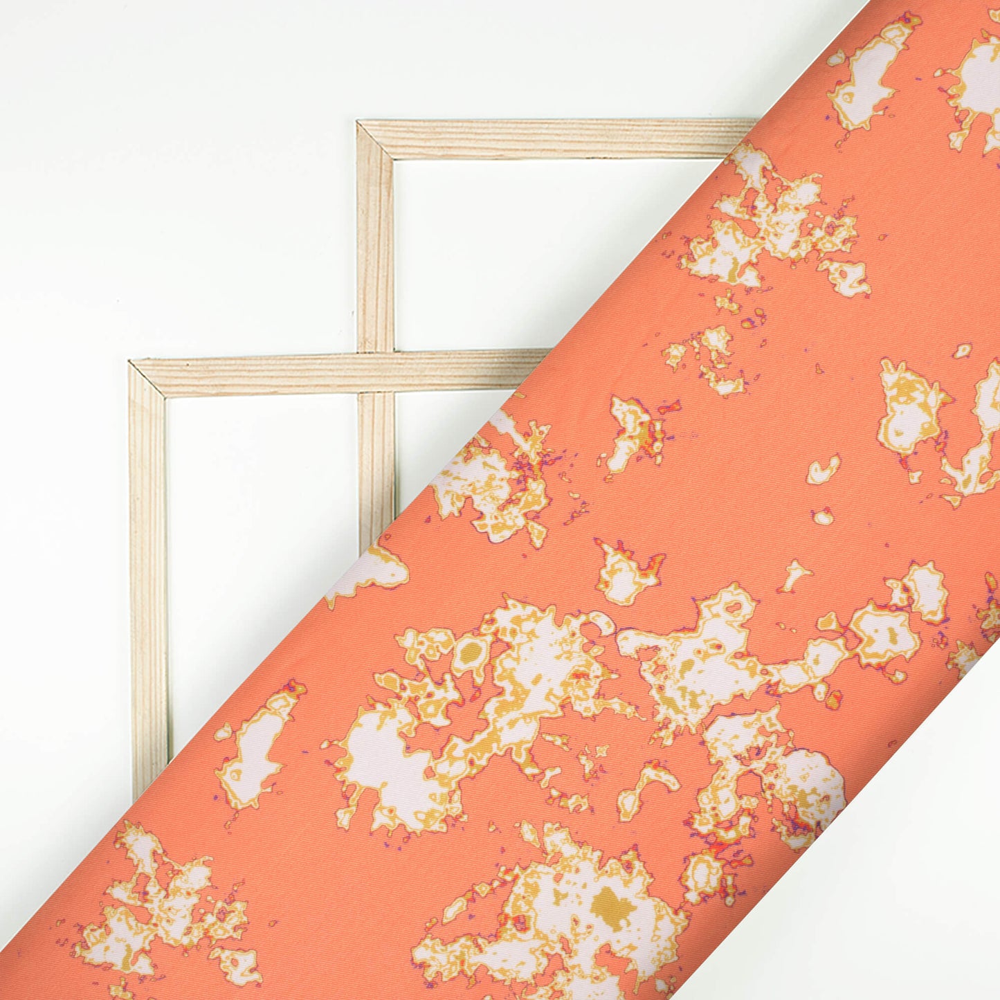 Coral Orange And White Abstract Pattern Digital Print Twill Fabric (Width 56 Inches)