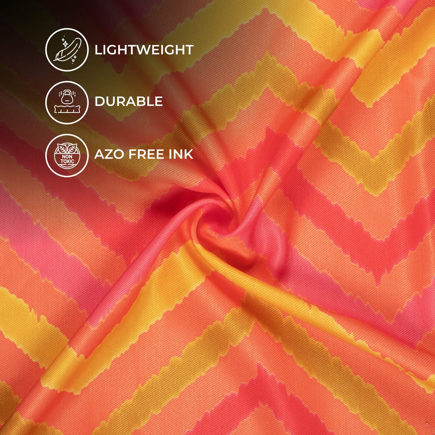 Coral Orange And Lemon Yellow Chevron Pattern Digital Print Twill Fabric (Width 56 Inches)