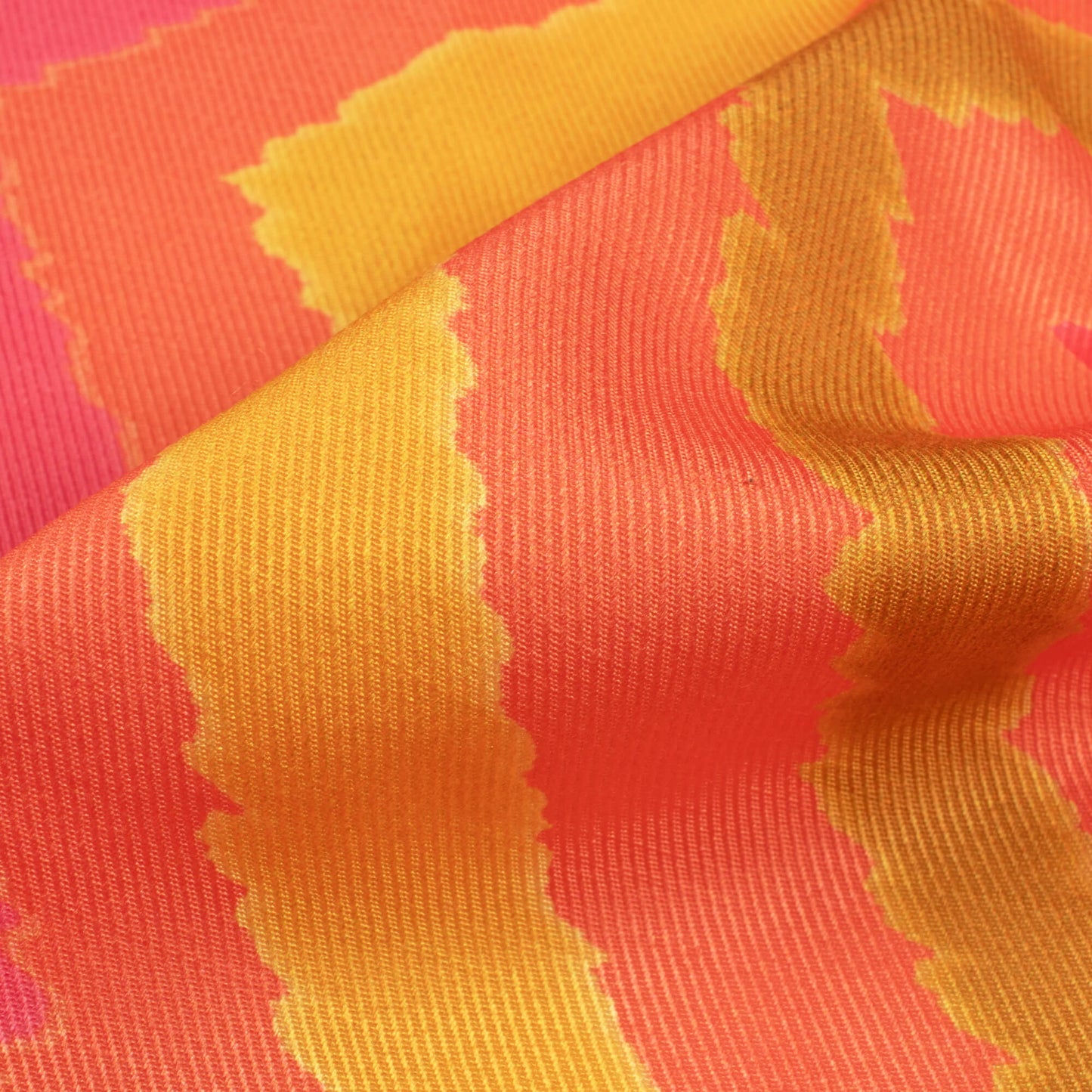 Coral Orange And Lemon Yellow Chevron Pattern Digital Print Twill Fabric (Width 56 Inches)