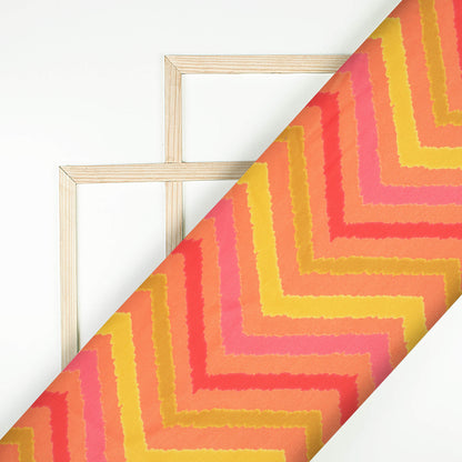 Coral Orange And Lemon Yellow Chevron Pattern Digital Print Twill Fabric (Width 56 Inches)