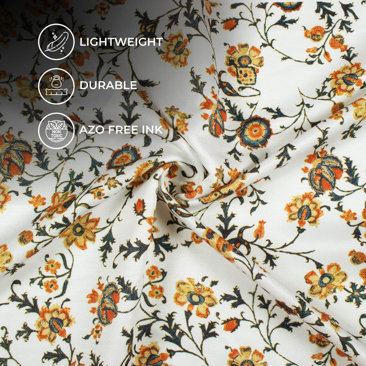 Daisy White And Dijon Yellow Floral Pattern Digital Print Twill Fabric (Width 56 Inches)