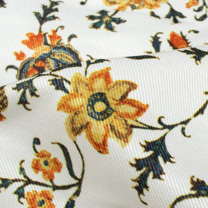 Daisy White And Dijon Yellow Floral Pattern Digital Print Twill Fabric (Width 56 Inches)