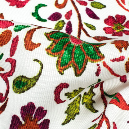 Daisy White And Dark Green Floral Pattern Digital Print Twill Fabric (Width 56 Inches)