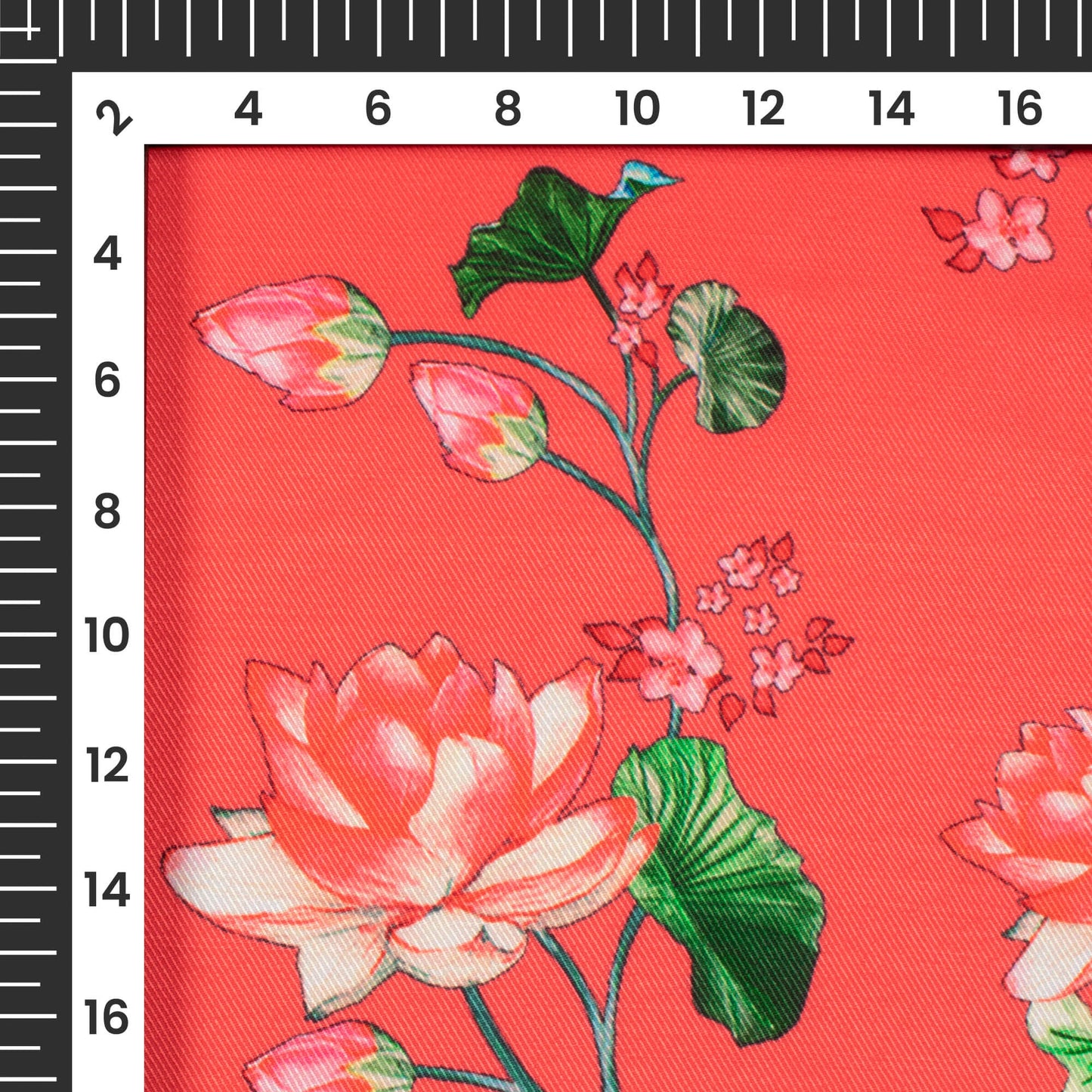 Coral Red And Taffy Pink Floral Pattern Digital Print Twill Fabric (Width 56 Inches)