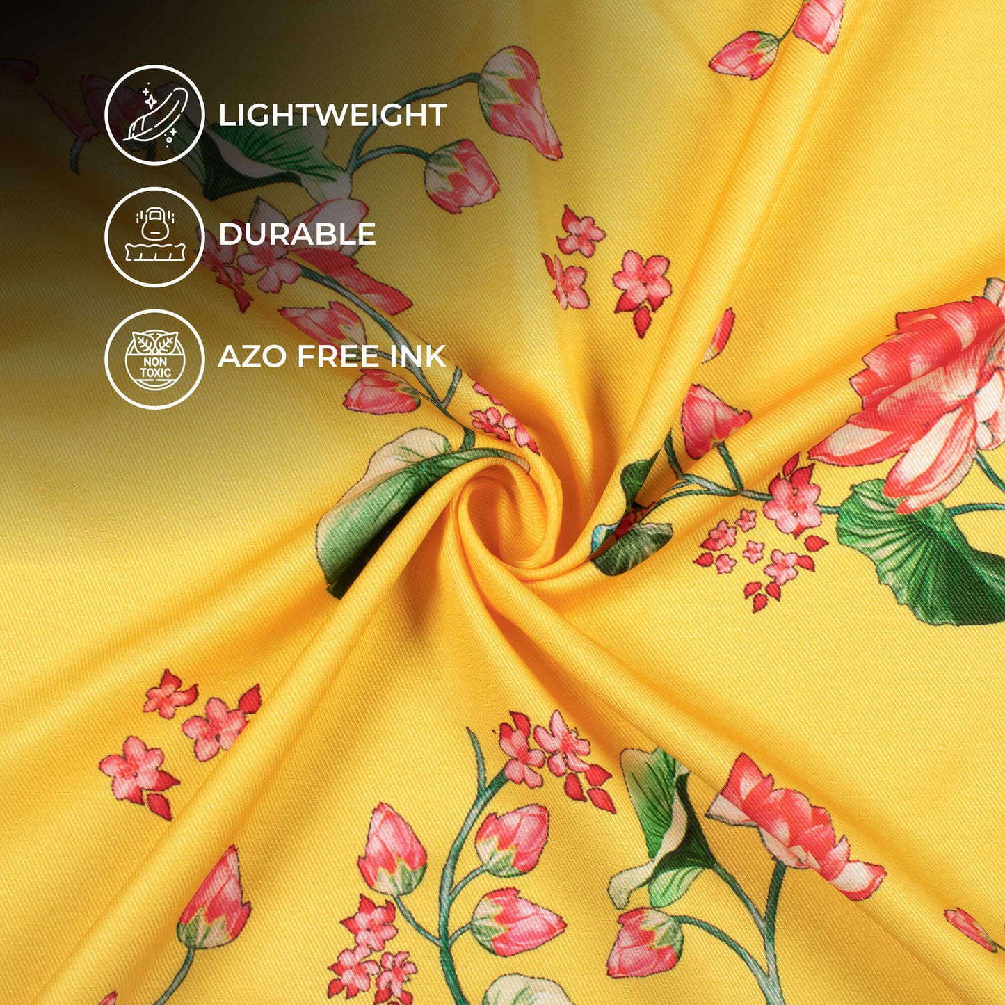 Mustard Yellow And Pink Floral Pattern Digital Print Twill Fabric (Width 56 Inches)