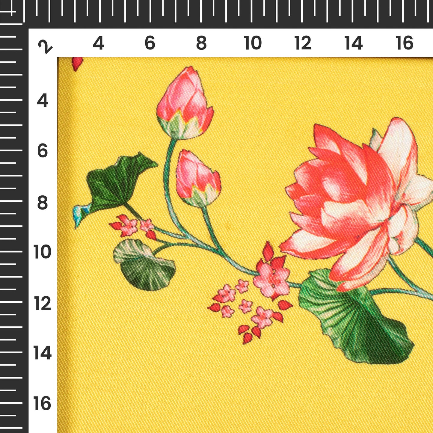 Mustard Yellow And Pink Floral Pattern Digital Print Twill Fabric (Width 56 Inches)