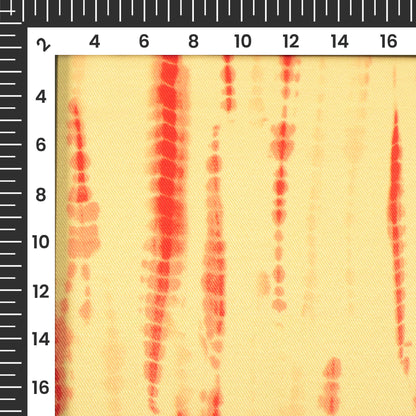 Mellow Yellow And Brick Red Shiibori Pattern Digital Print Twill Fabric (Width 56 Inches)