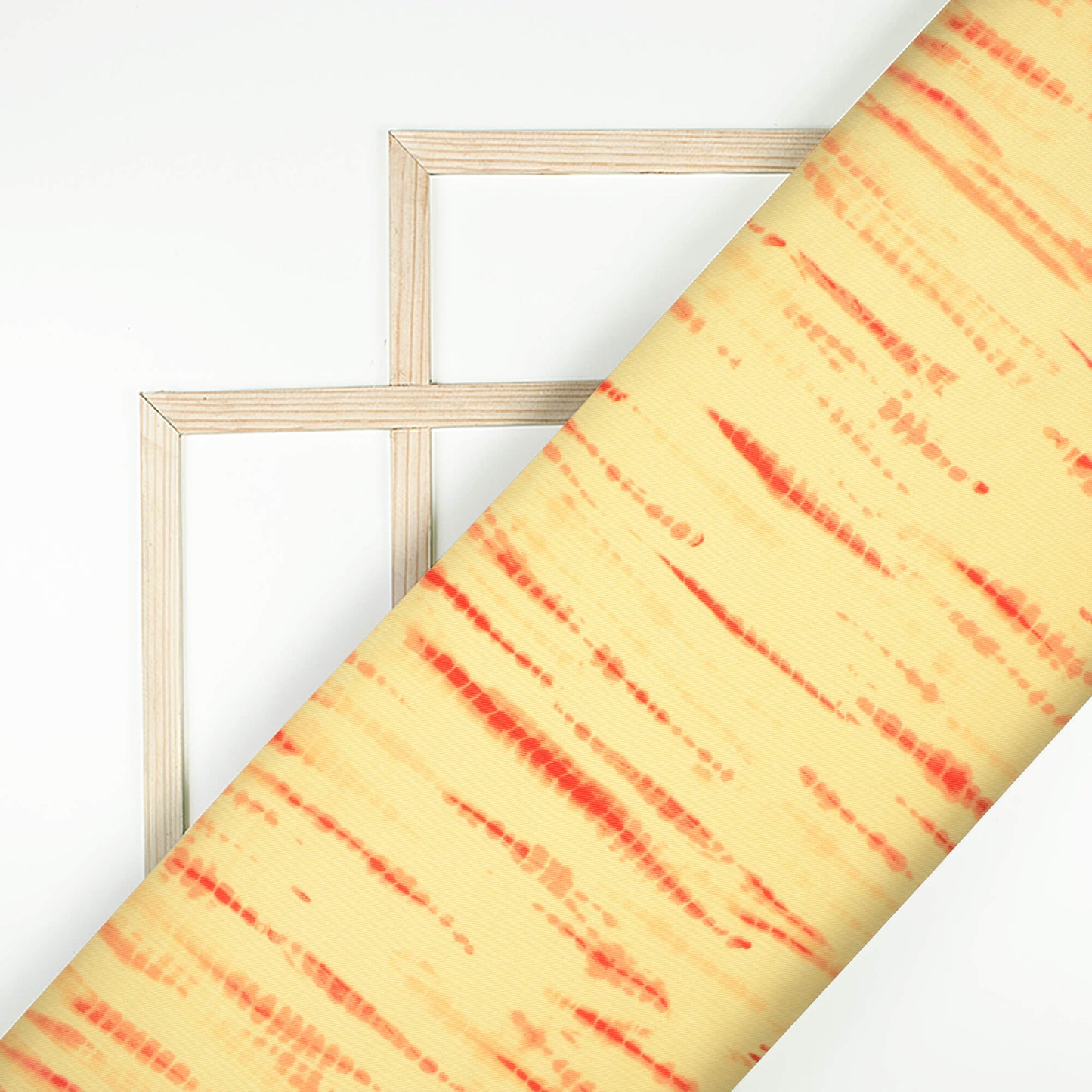 Mellow Yellow And Brick Red Shiibori Pattern Digital Print Twill Fabric (Width 56 Inches)