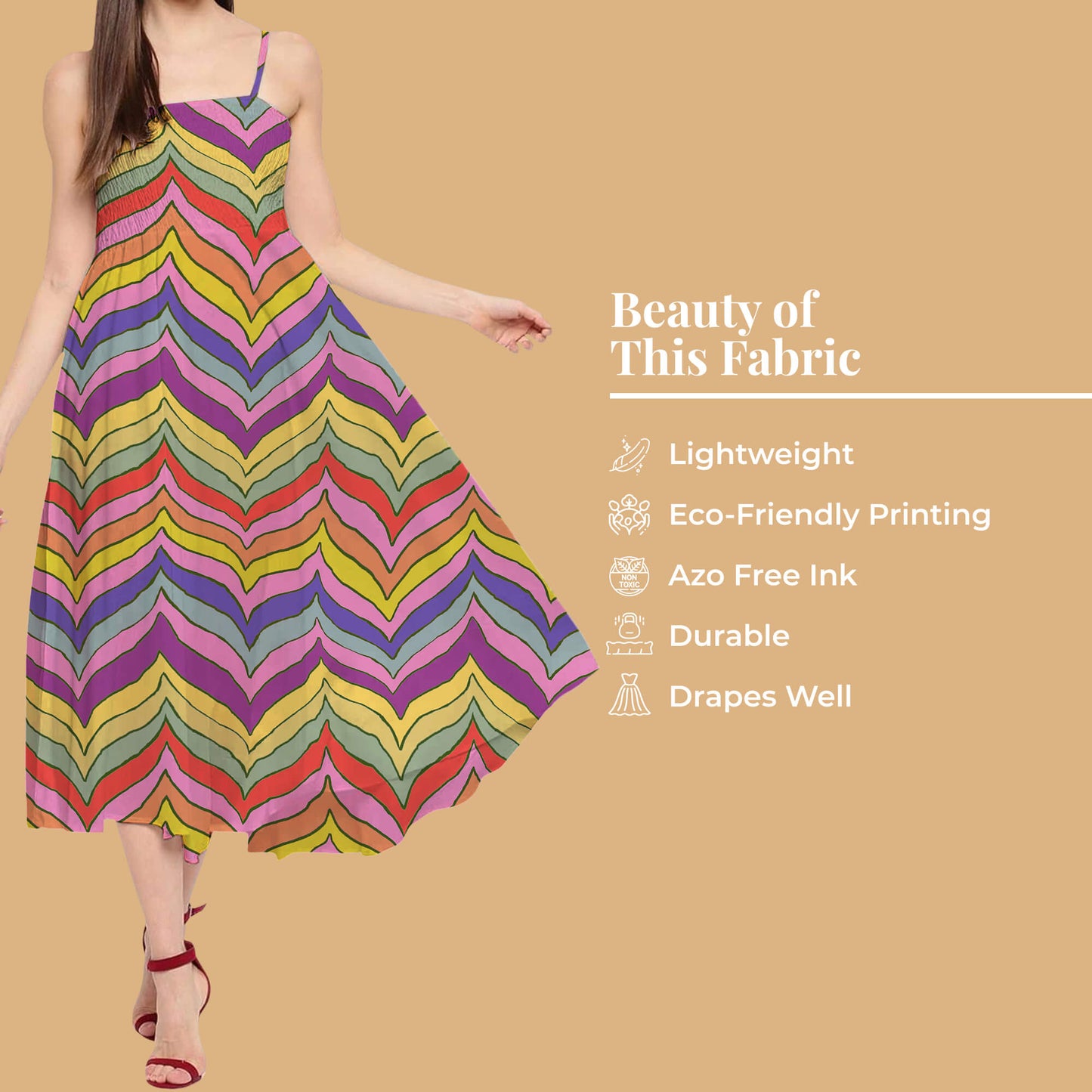 Taffy Pink And Corn Yellow Chevron Pattern Digital Print Twill Fabric (Width 56 Inches)
