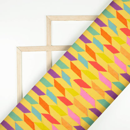 Mustard Yellow And Orange Abstract Pattern Digital Print Twill Fabric (Width 56 Inches)