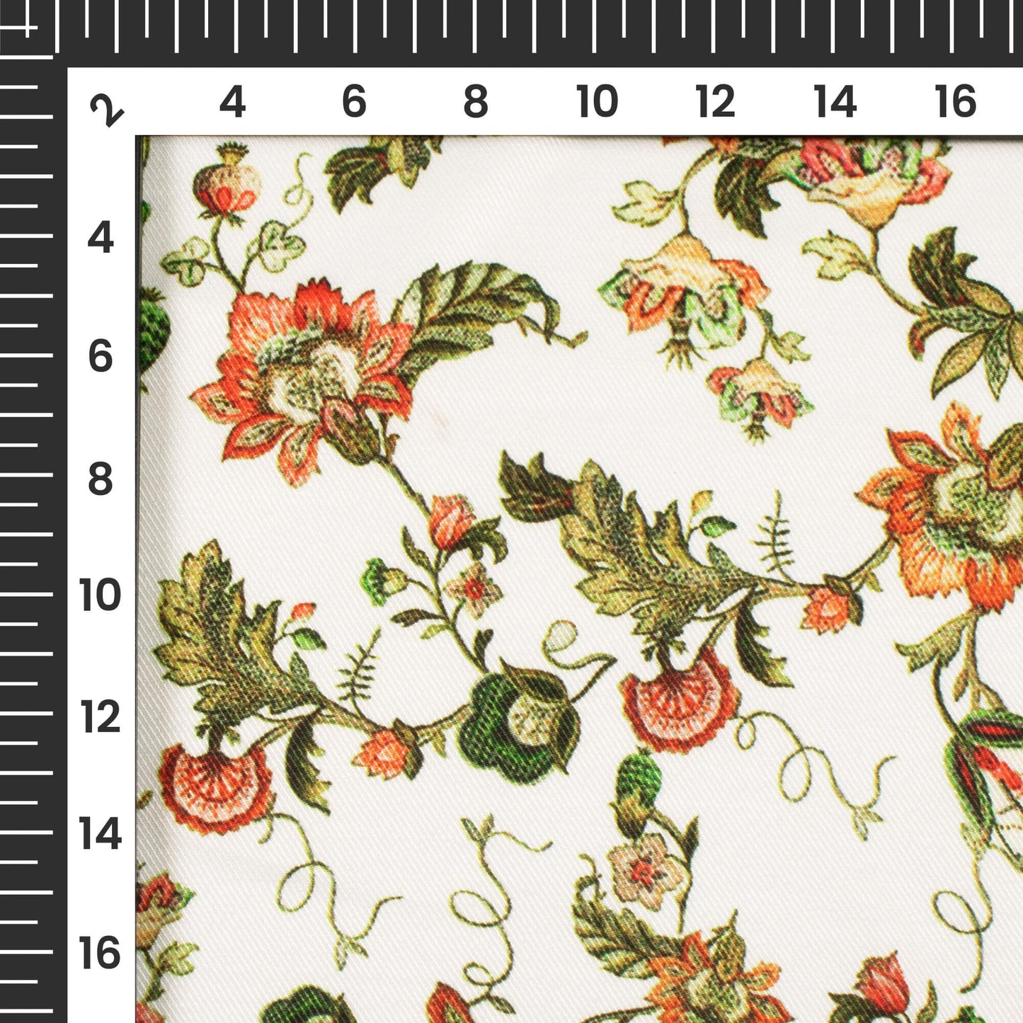 Daisy White And Green Floral Pattern Digital Print Twill Fabric (Width 56 Inches)