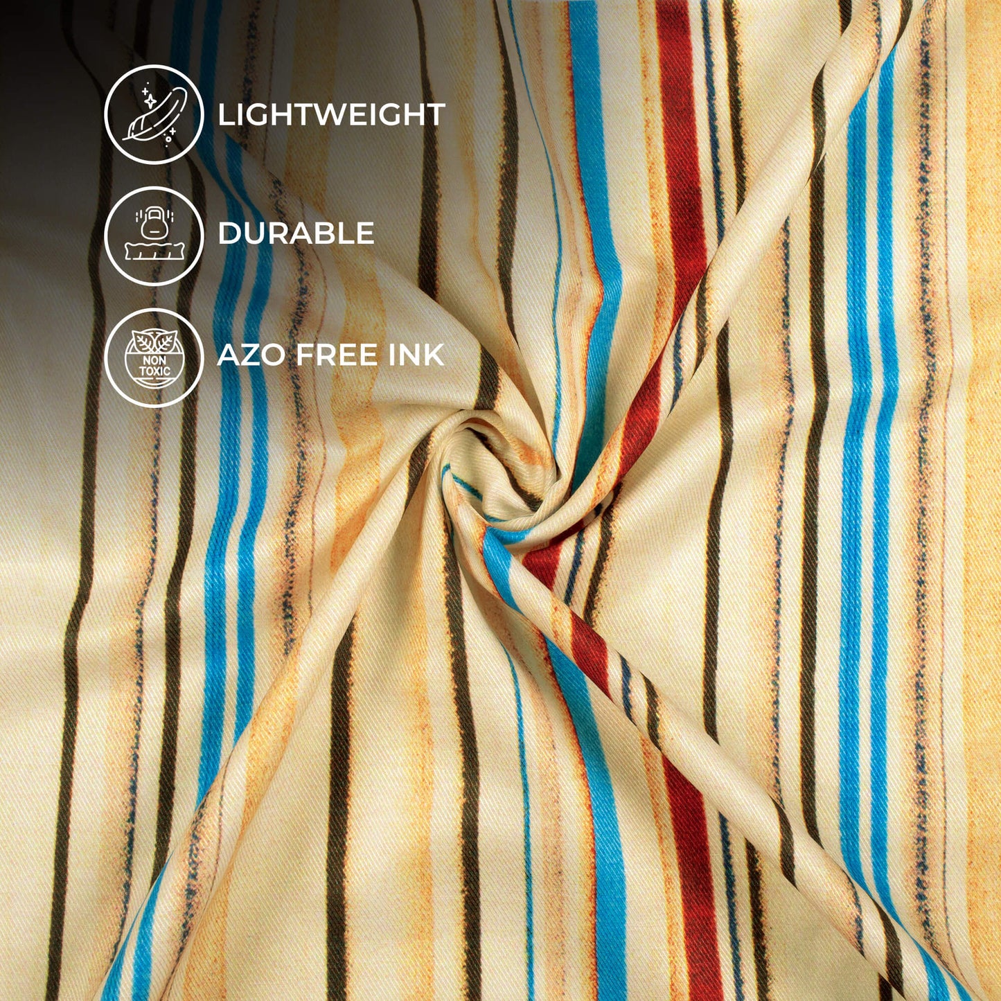 Beige And Sky Blue Stripes Pattern Digital Print Twill Fabric (Width 56 Inches)