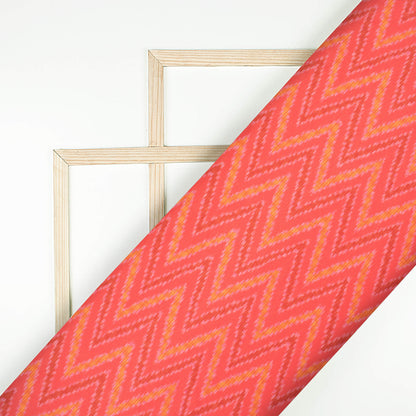 Persian Red And Yellow Chevron Pattern Digital Print Twill Fabric (Width 56 Inches)