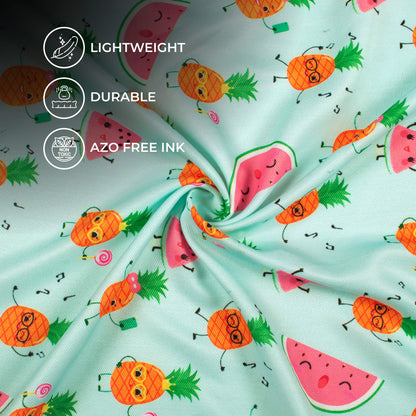 Light Blue And Taffy Pink Quirky Pattern Digital Print Twill Fabric (Width 56 Inches)