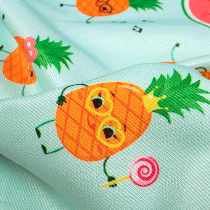 Light Blue And Taffy Pink Quirky Pattern Digital Print Twill Fabric (Width 56 Inches)