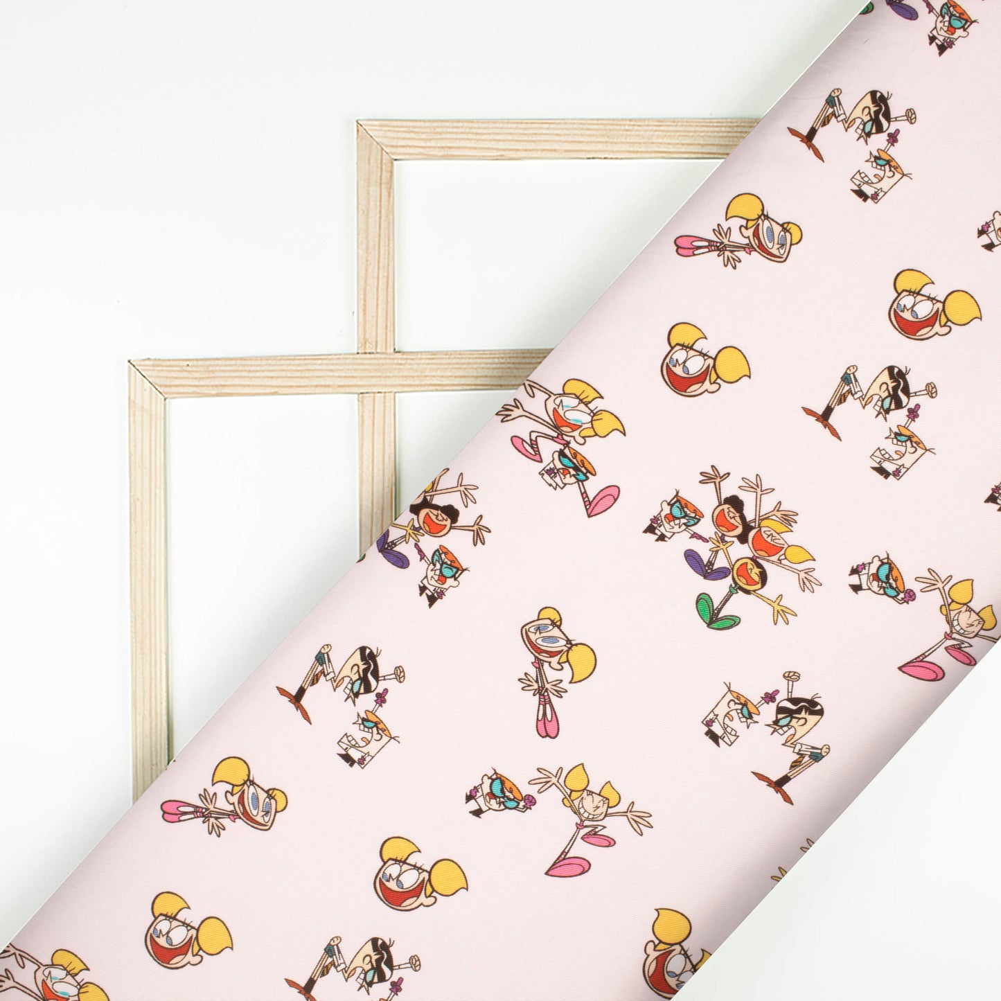 Light Pink And Yellow Kids Pattern Digital Print Twill Fabric (Width 56 Inches)