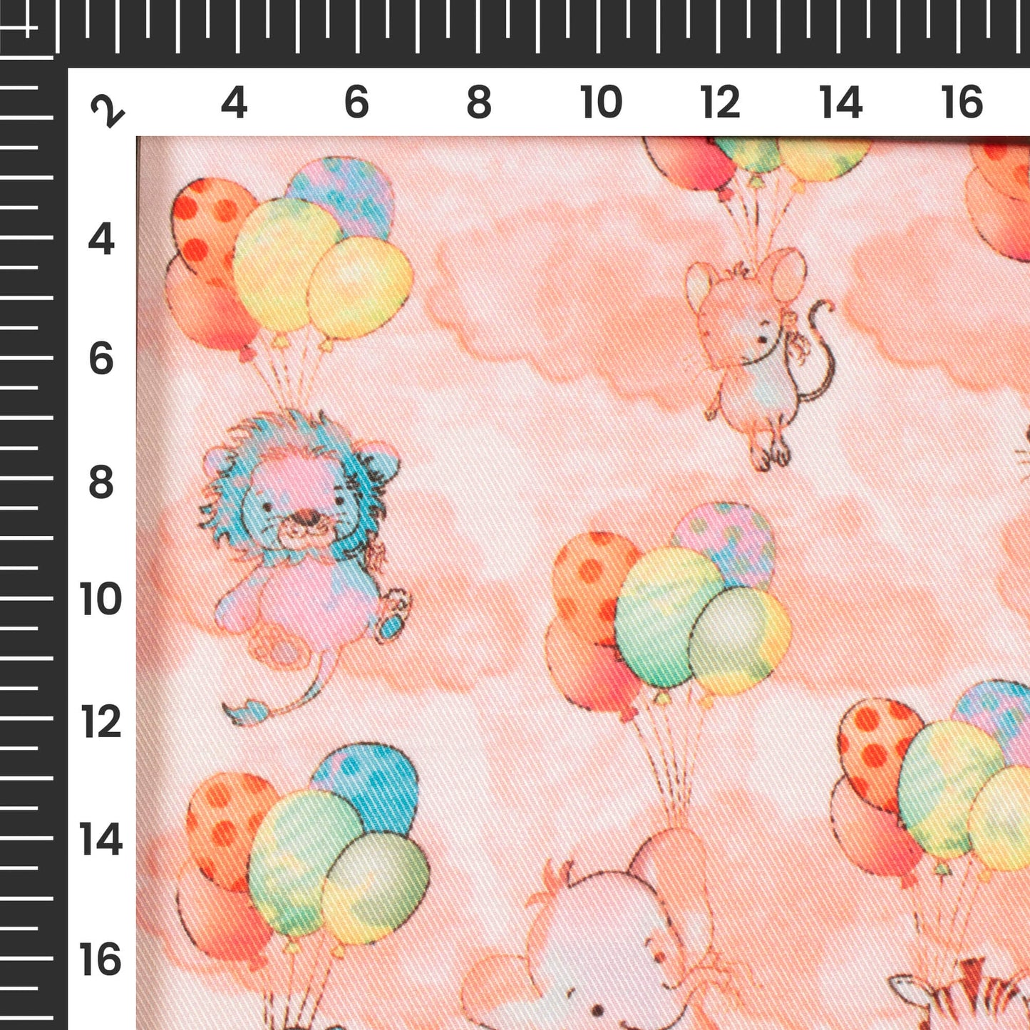 Salmon Pink And Blue Kids Pattern Digital Print Twill Fabric (Width 56 Inches)