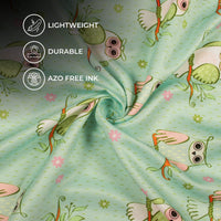 Mint Green And Pale Pink Quirky Pattern Digital Print Twill Fabric (Width 56 Inches)