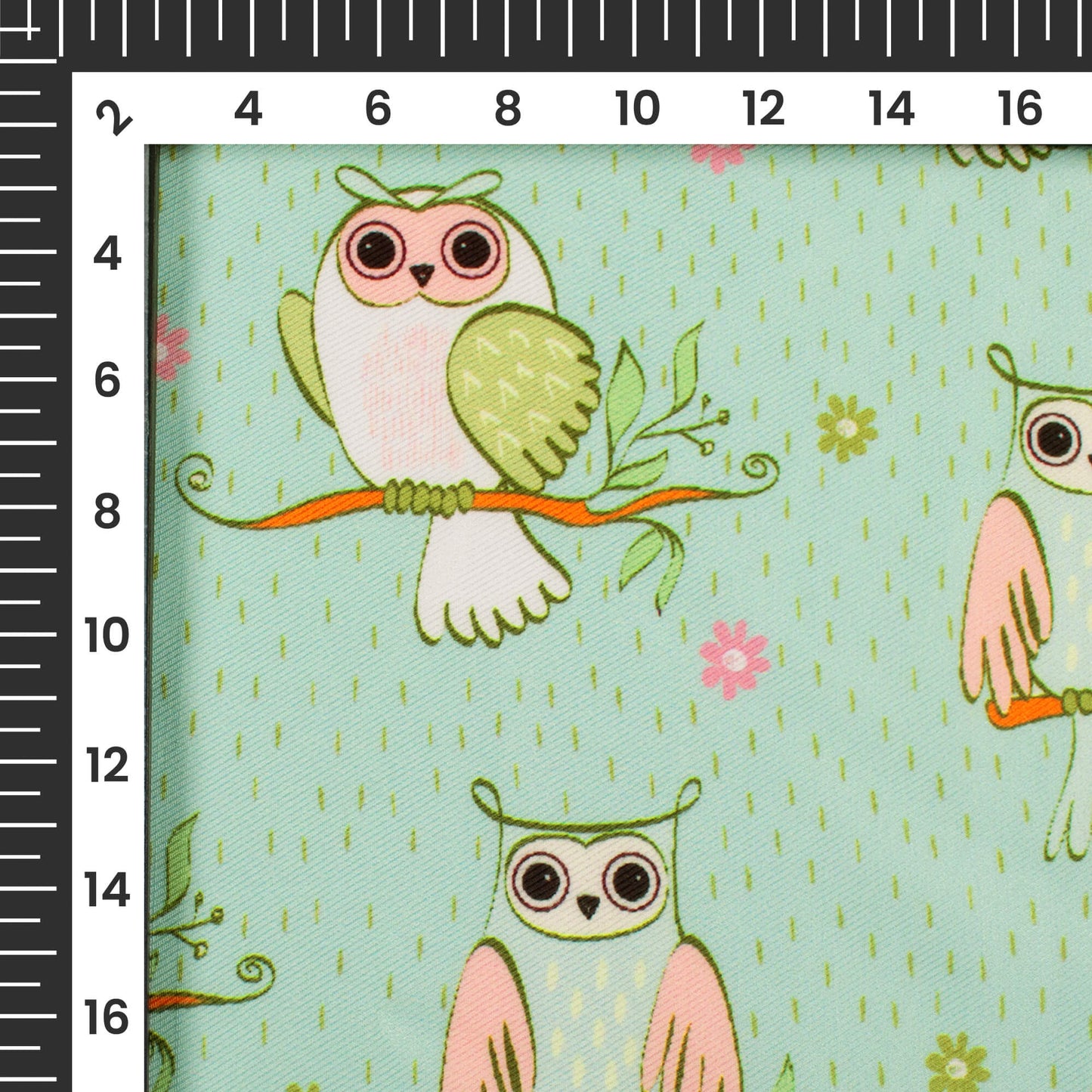 Mint Green And Pale Pink Quirky Pattern Digital Print Twill Fabric (Width 56 Inches)