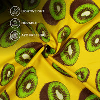 Butter Yellow And Pear Green Quirky Pattern Digital Print Twill Fabric (Width 56 Inches)