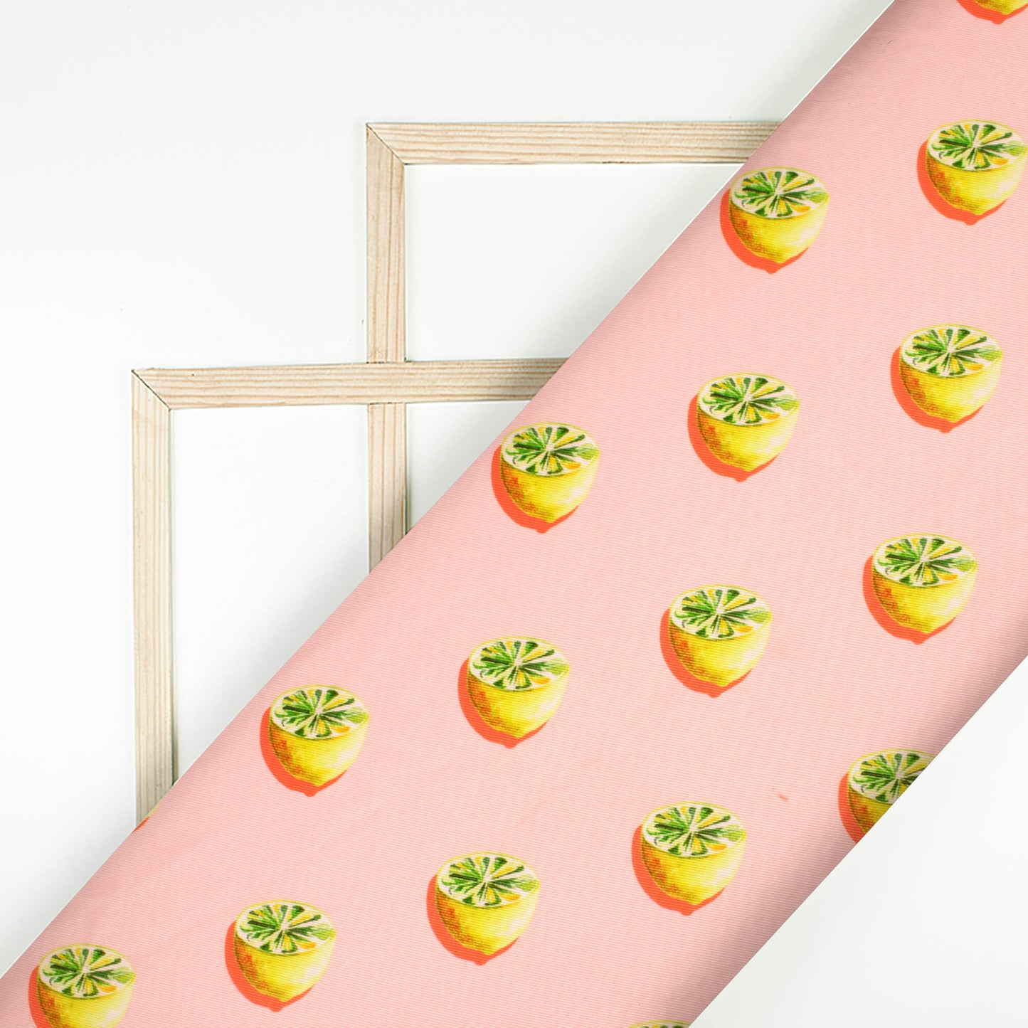 Pale Pink And Lemon Yellow Quirky Pattern Digital Print Twill Fabric (Width 56 Inches)