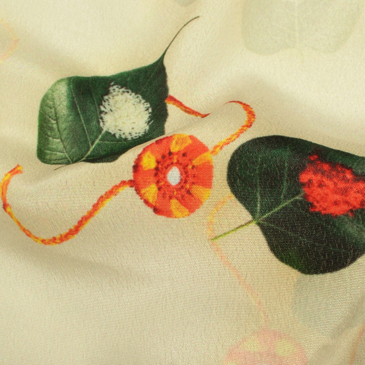 Mist Beige And Green Rakhi Pattern Digital Print Crepe Silk Fabric