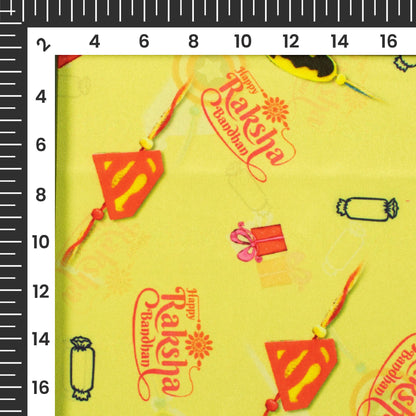 Lemon Yellow And Persian Red Rakhi Pattern Digital Print Crepe Silk Fabric