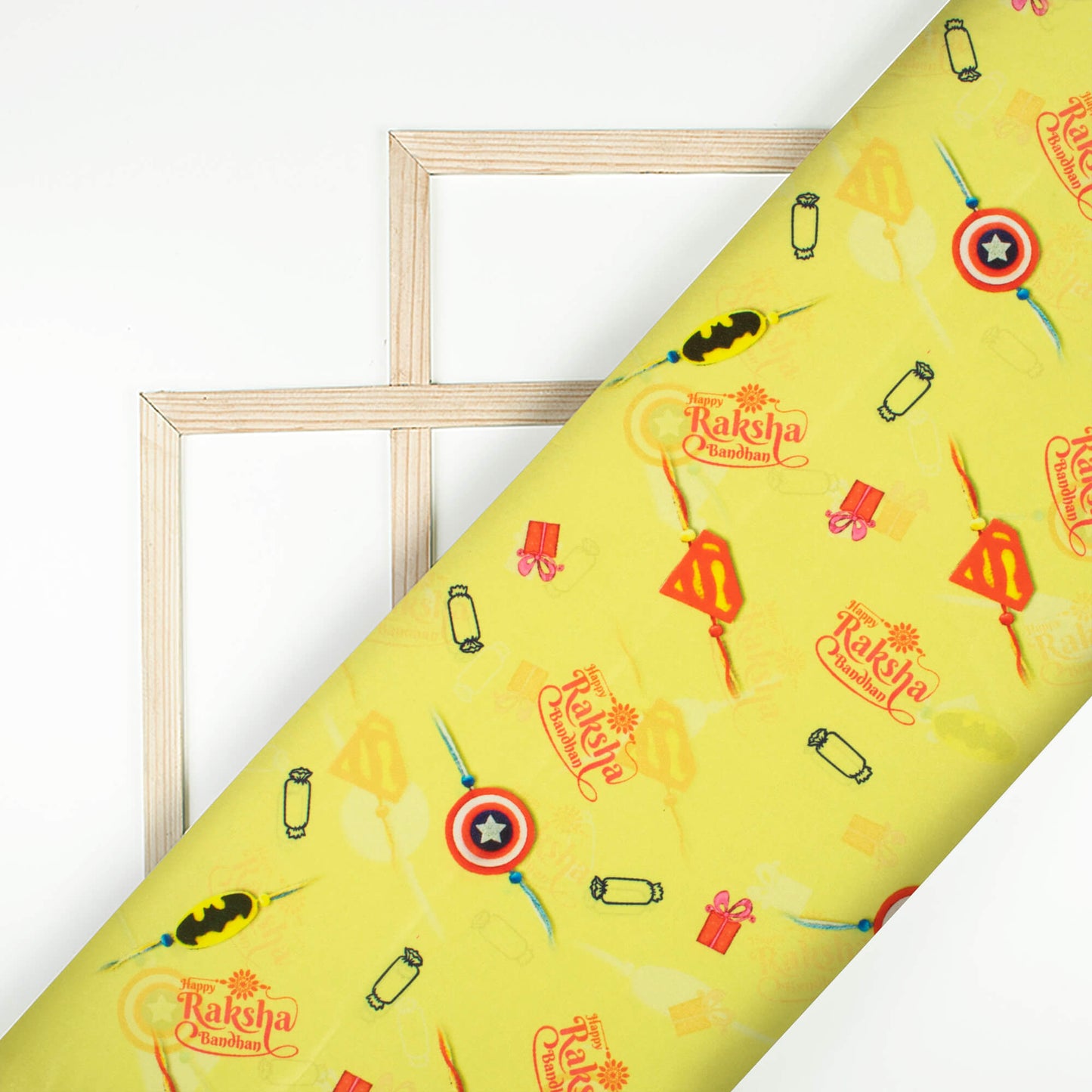 Lemon Yellow And Persian Red Rakhi Pattern Digital Print Crepe Silk Fabric