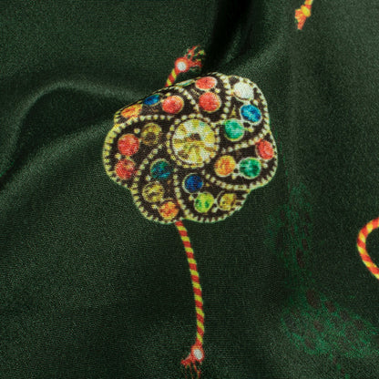 Forest Green And Yellow Rakhi Pattern Digital Print Crepe Silk Fabric