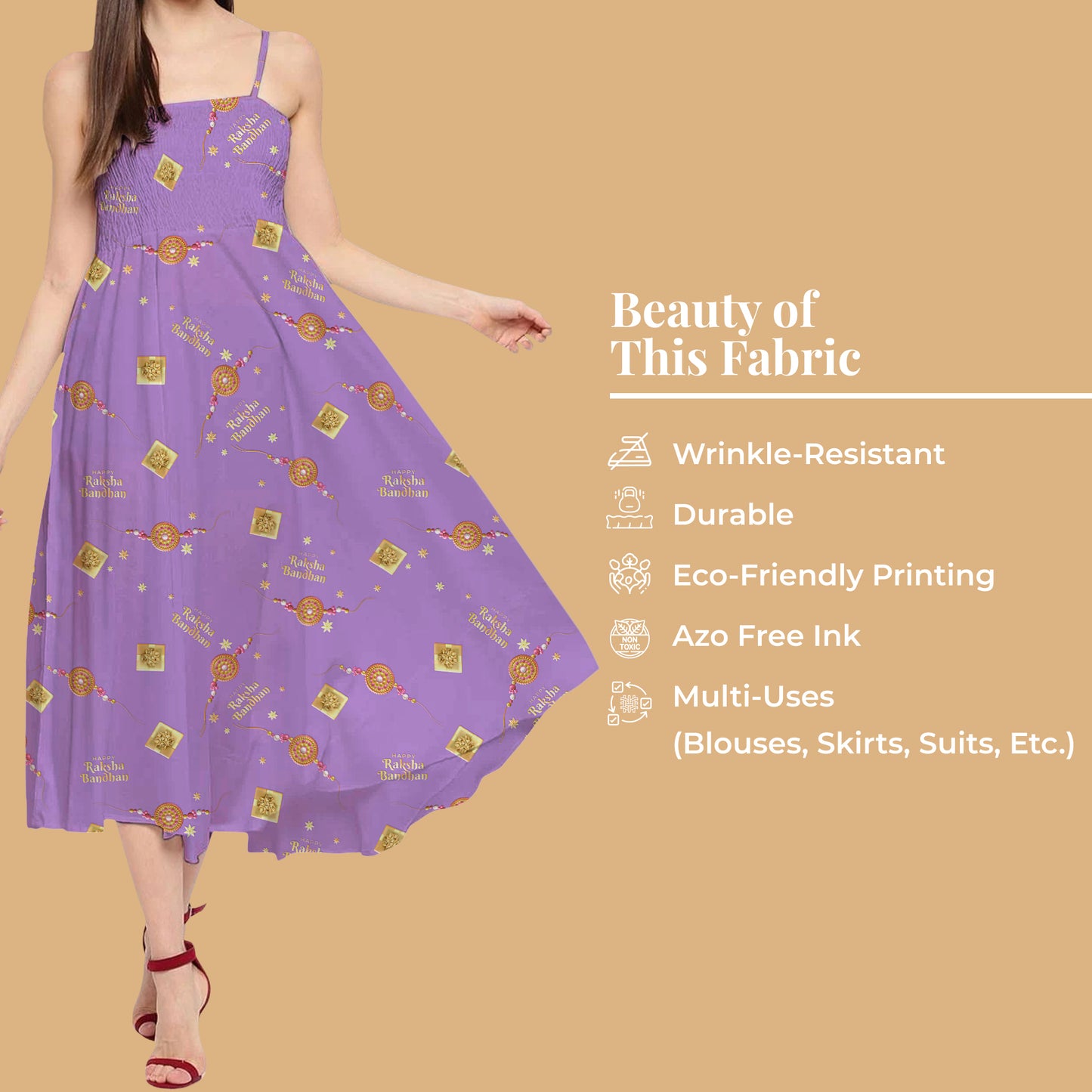 Periwinkle Purple And Yellow Rakhi Pattern Digital Print Crepe Silk Fabric