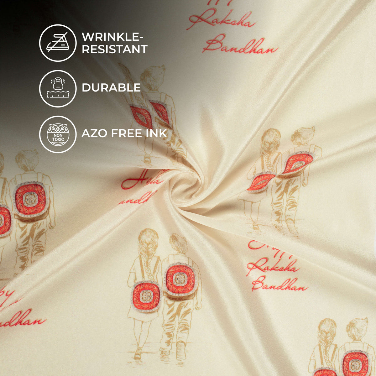 Ecru Beige And Sangria Red Rakhi Pattern Digital Print Crepe Silk Fabric