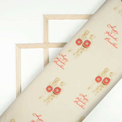 Ecru Beige And Sangria Red Rakhi Pattern Digital Print Crepe Silk Fabric