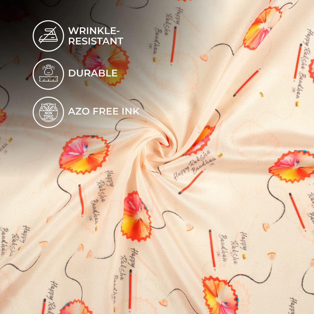 Pastel Peach And Taffy Pink Rakhi Pattern Digital Print Crepe Silk Fabric