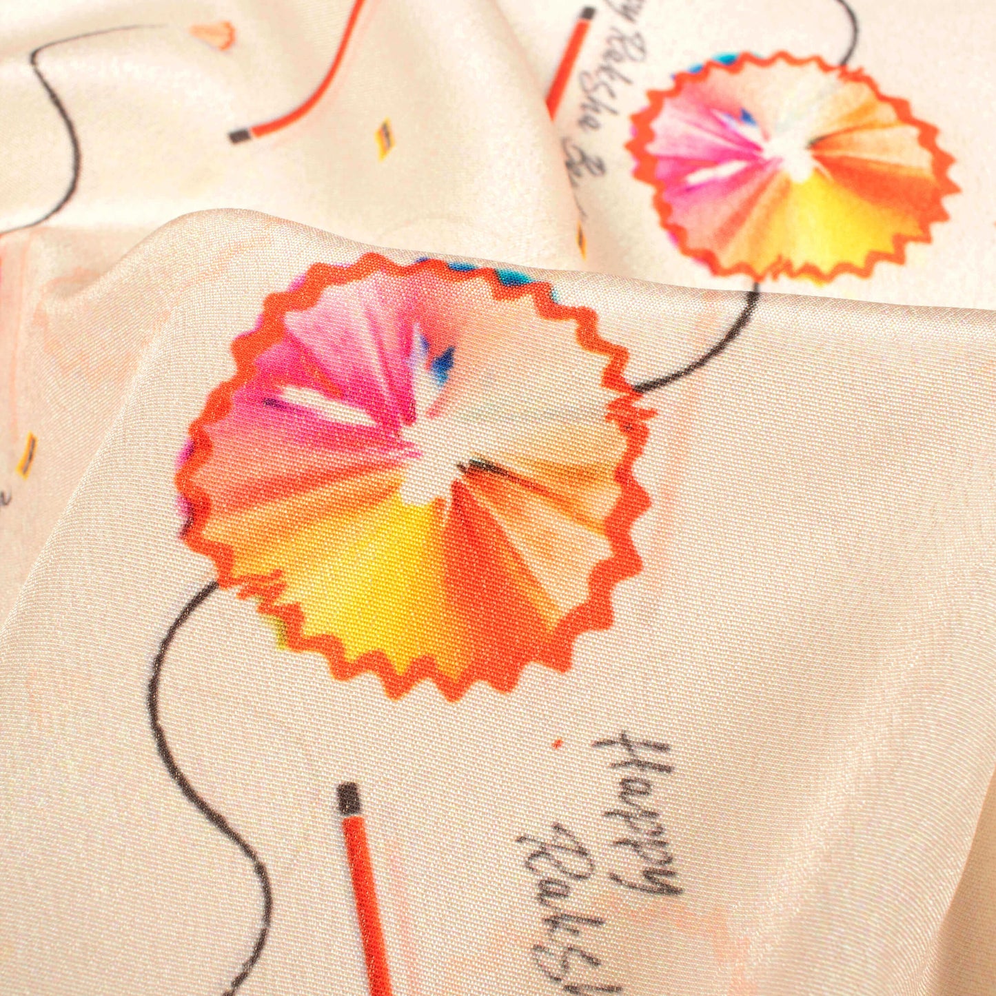 Pastel Peach And Taffy Pink Rakhi Pattern Digital Print Crepe Silk Fabric