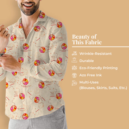 Pastel Peach And Taffy Pink Rakhi Pattern Digital Print Crepe Silk Fabric