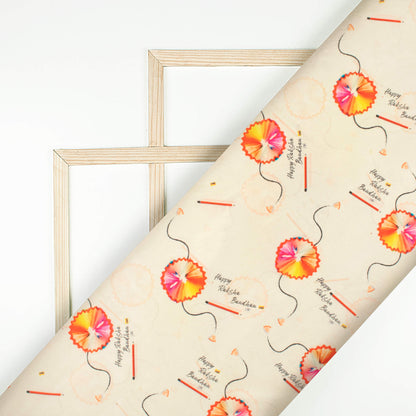 Pastel Peach And Taffy Pink Rakhi Pattern Digital Print Crepe Silk Fabric