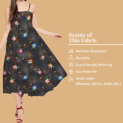 Black And Dark Orange Rakhi Pattern Digital Print Crepe Silk Fabric