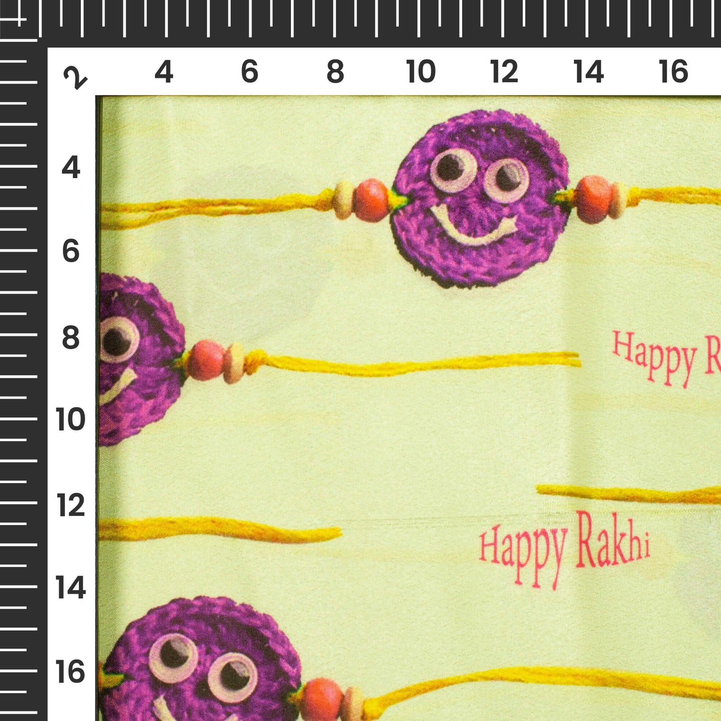 Corn Yellow And Grape Purple Rakhi Pattern Digital Print Crepe Silk Fabric