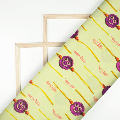 Corn Yellow And Grape Purple Rakhi Pattern Digital Print Crepe Silk Fabric