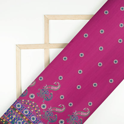Wine Purple And Navy Blue Gamthee Pattern Digital Print Japan Satin Fabric