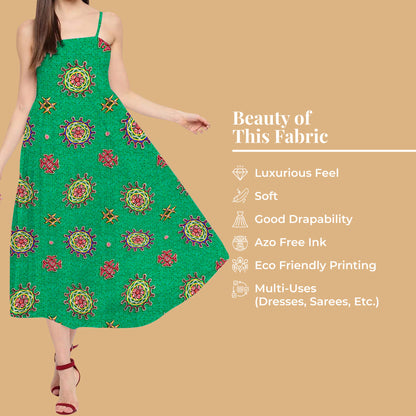Forest Green And Punch Pink Gamthee Pattern Digital Print Japan Satin Fabric