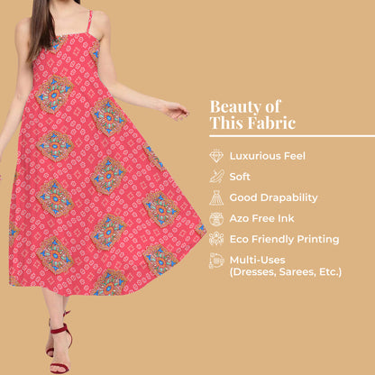 Dark Pink And Sky Blue Gamthee Pattern Digital Print Japan Satin Fabric