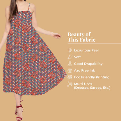 Slate Grey And Sangria Red Gamthee Pattern Digital Print Japan Satin Fabric