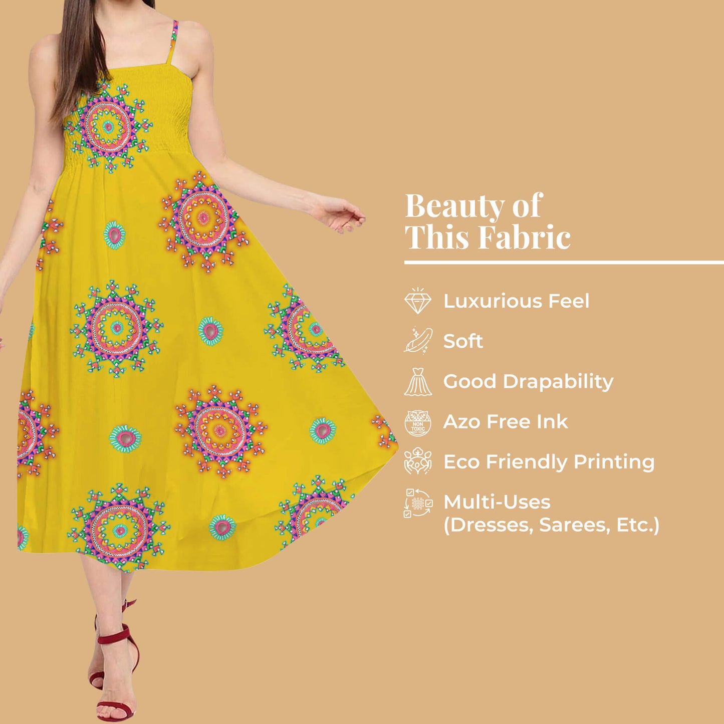 Bumblebee Yellow And Hot Pink Gamthi Pattern Digital Print Japan Satin Fabric