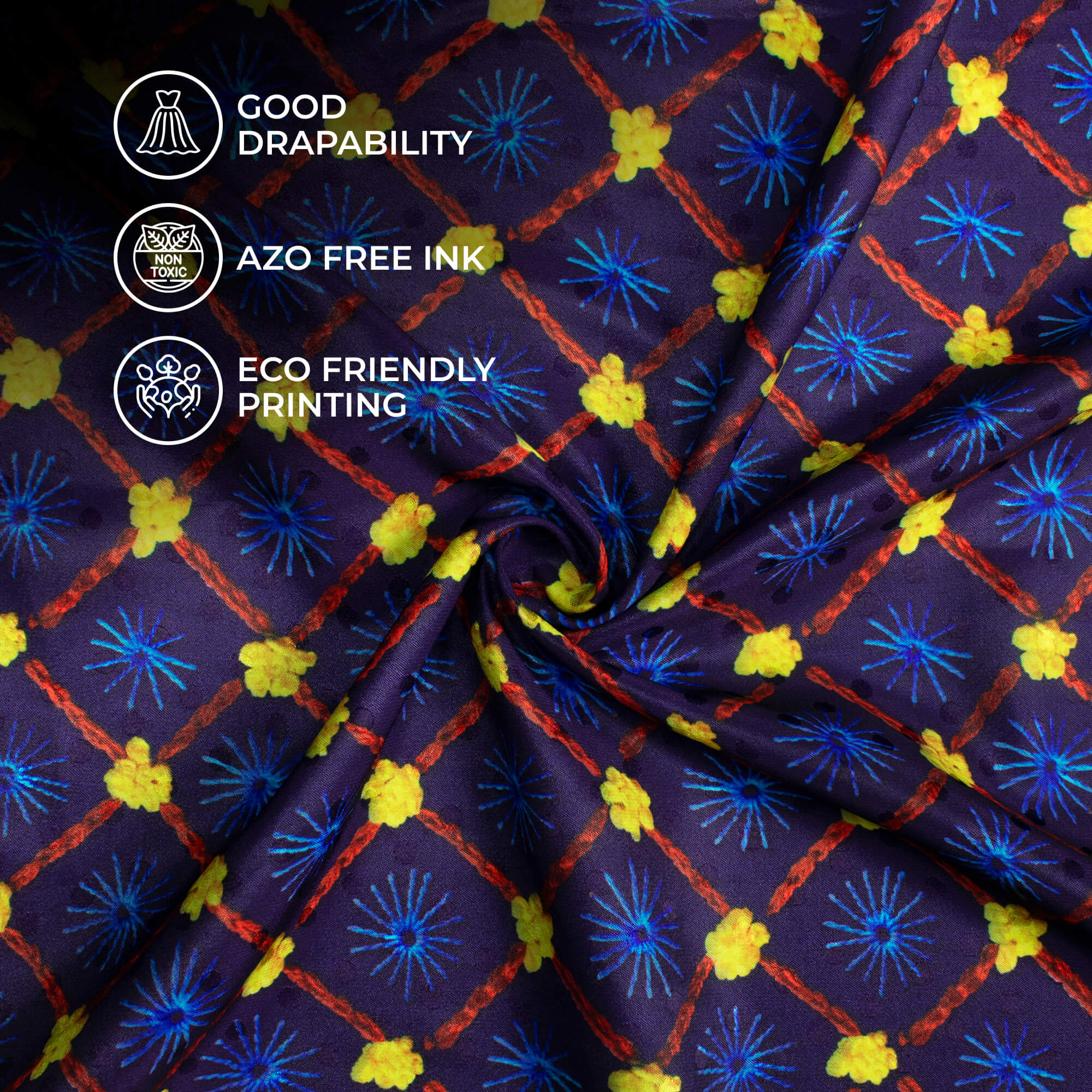 Navy Blue And Corn Yellow Gamthee Pattern Digital Print Jacquard Booti ...