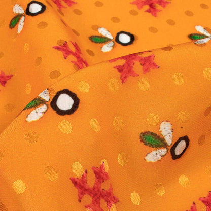 Honey Orange And Red Gamthee Pattern Digital Print Jacquard Booti Japan Satin Fabric (Width 56 Inches)