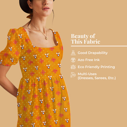 Honey Orange And Red Gamthee Pattern Digital Print Jacquard Booti Japan Satin Fabric (Width 56 Inches)